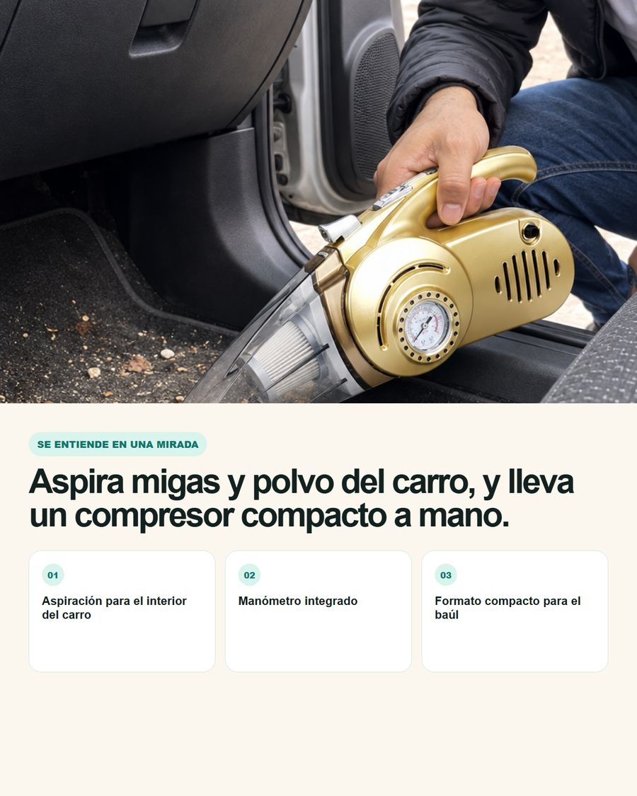 Uso de Aspiradora de Carro 4 en 1 con Compresor