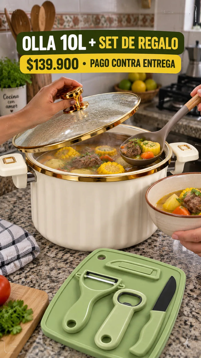 Olla Familiar 10L con Tapa + Set de Cocina