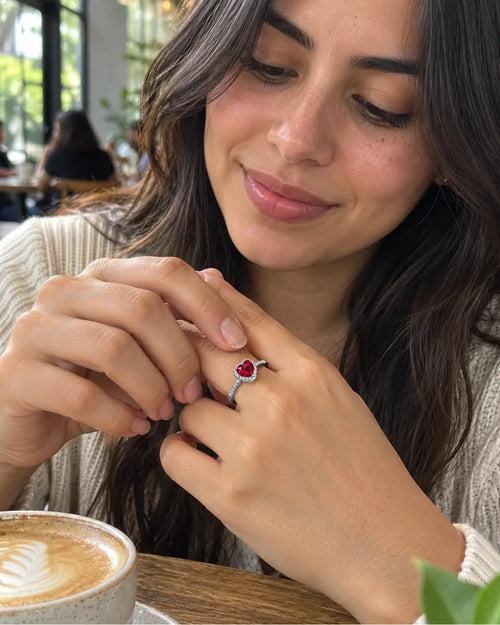 Anillo Ajustable Corazón de Cristal + Estuche — vista principal en contexto