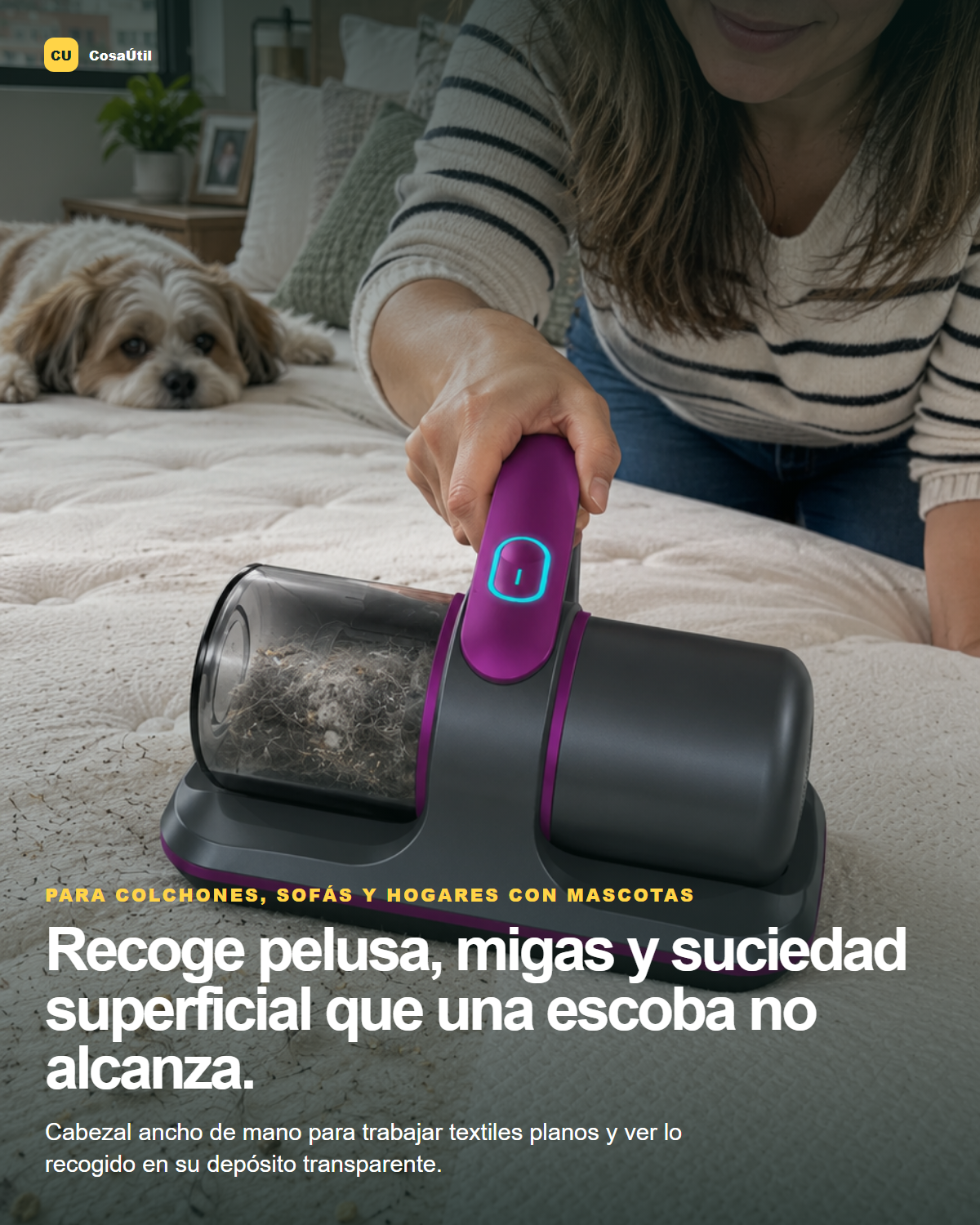 Aspiradora manual limpiando la superficie de un colchón