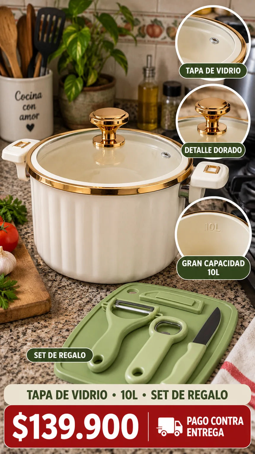 Olla familiar de 10 litros con tapa y set de cocina - imagen 4