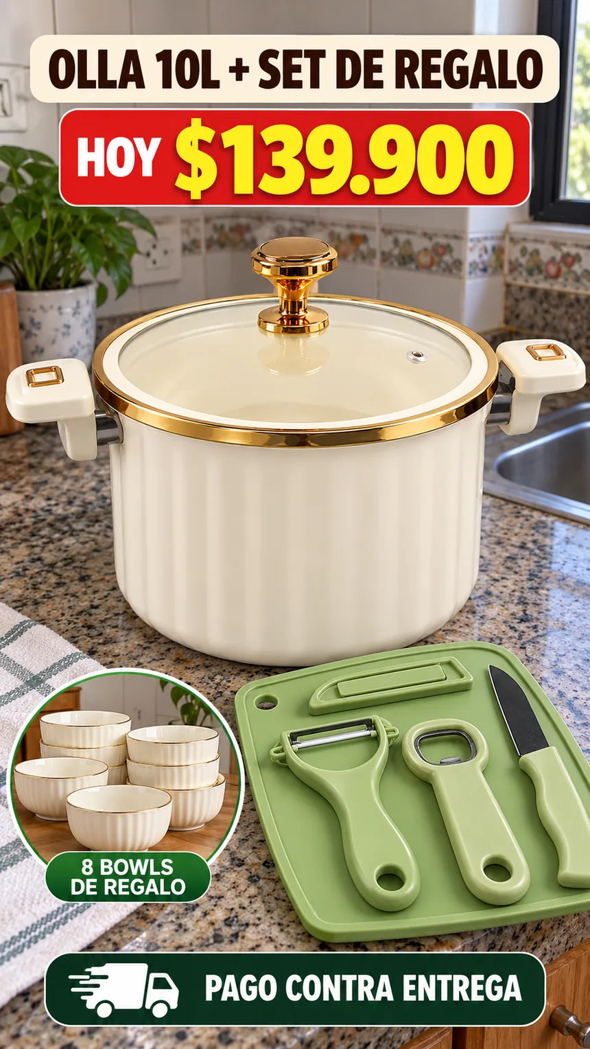 Olla familiar de 10 litros con tapa y set de cocina - imagen 5